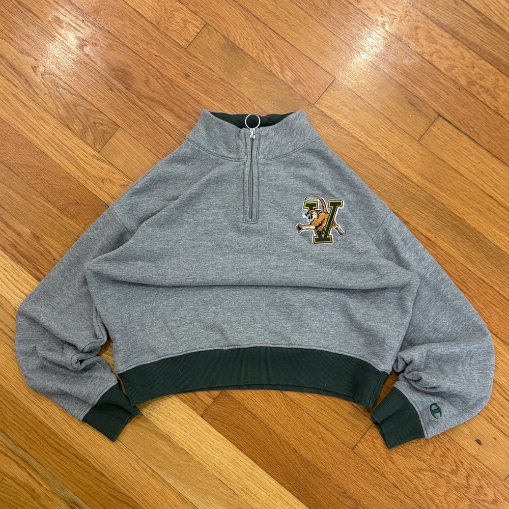 Champion Gray and Green Vermont Athletic quarter zip  Sweatshirt